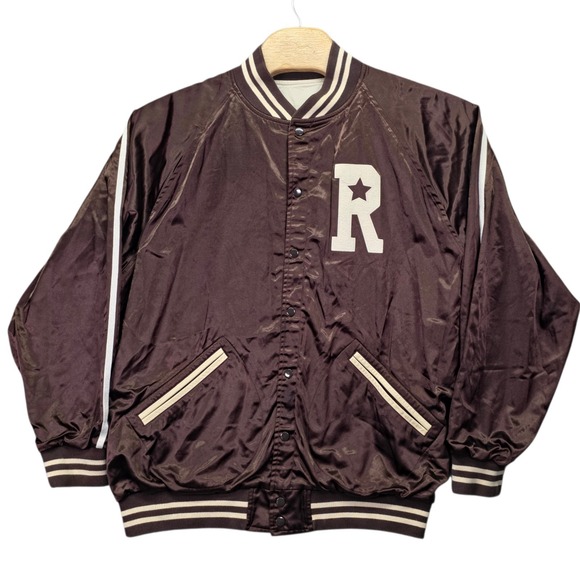 Stall & Dean Rucker Vintage Jacket Mens 3XL Reversible Satin Varsity Brown 1946